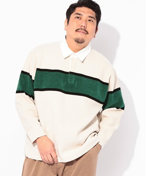 B&T CLUB（ビーティークラブ）の「ニット メンズ 大きいサイズ Wフェイス モール ラガーシャツ B＆T CLUB (ビーアンドティークラブ)（ニット/セーター・メンズ・ライトグリーン/ネイビー/アイボリー・3L/5L/4L）」の4枚目の写真