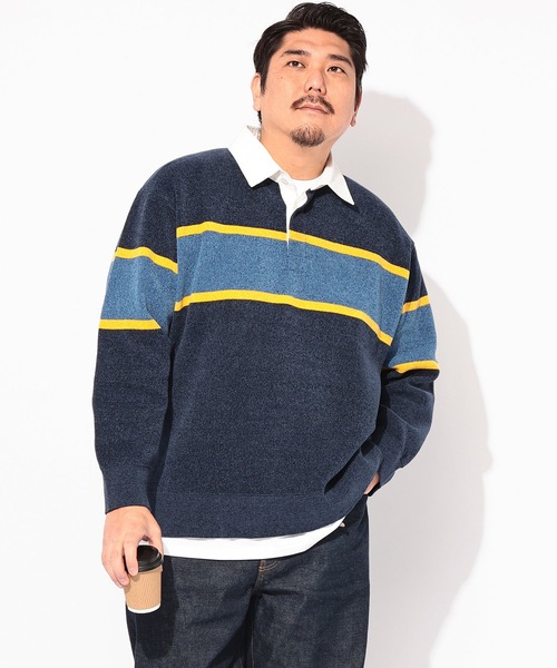 B&T CLUB（ビーティークラブ）の「ニット メンズ 大きいサイズ Wフェイス モール ラガーシャツ B＆T CLUB (ビーアンドティークラブ)（ニット/セーター・メンズ・ライトグリーン/ネイビー/アイボリー・3L/5L/4L）」の16枚目の写真