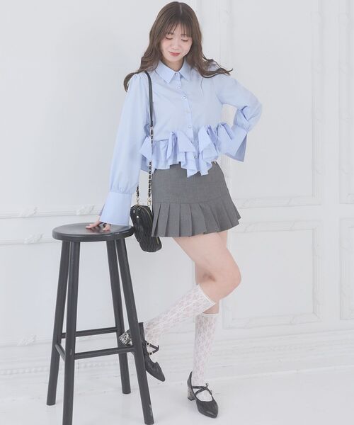 MAJESTIC LEGON(マジェスティックレゴン)の「リボンフリルペプラムブラウス(シャツ/ブラウス・レディース・ブルー/オフホワイト/ピンク/ホワイト系その他2/ライトピンク・MEDIUM)」の8枚目の写真