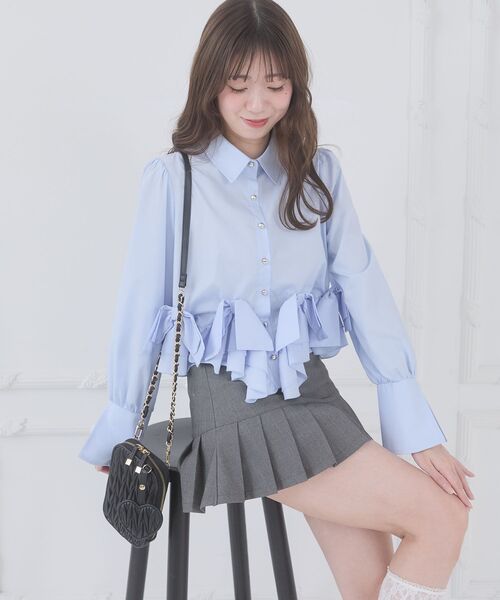 MAJESTIC LEGON(マジェスティックレゴン)の「リボンフリルペプラムブラウス(シャツ/ブラウス・レディース・ブルー/オフホワイト/ピンク/ホワイト系その他2/ライトピンク・MEDIUM)」の6枚目の写真