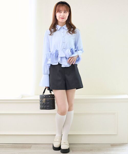 MAJESTIC LEGON(マジェスティックレゴン)の「リボンフリルペプラムブラウス(シャツ/ブラウス・レディース・ブルー/オフホワイト/ピンク/ホワイト系その他2/ライトピンク・MEDIUM)」の7枚目の写真