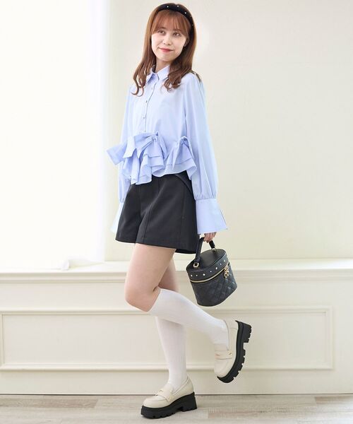 MAJESTIC LEGON(マジェスティックレゴン)の「リボンフリルペプラムブラウス(シャツ/ブラウス・レディース・ブルー/オフホワイト/ピンク/ホワイト系その他2/ライトピンク・MEDIUM)」の8枚目の写真