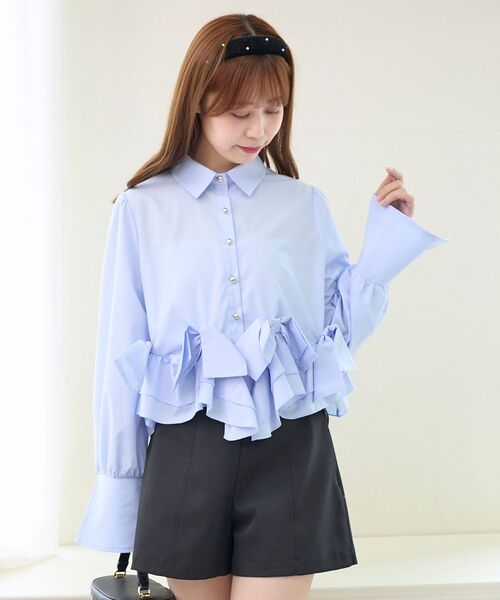 MAJESTIC LEGON(マジェスティックレゴン)の「リボンフリルペプラムブラウス(シャツ/ブラウス・レディース・ブルー/オフホワイト/ピンク/ホワイト系その他2/ライトピンク・MEDIUM)」の10枚目の写真