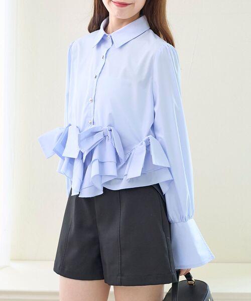 MAJESTIC LEGON(マジェスティックレゴン)の「リボンフリルペプラムブラウス(シャツ/ブラウス・レディース・ブルー/オフホワイト/ピンク/ホワイト系その他2/ライトピンク・MEDIUM)」の11枚目の写真