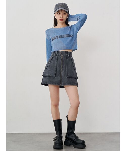 MURUA(ムルーア)の「ロゴアップリケランダムニット(ニット/セーター・レディース・ピンク/ブルー/ブラック・FREE)」の4枚目の写真