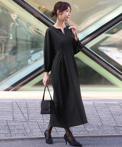 服吉会 喪服・礼服】フォーマルワンピース キーネック 半袖 コクーン ロング丈