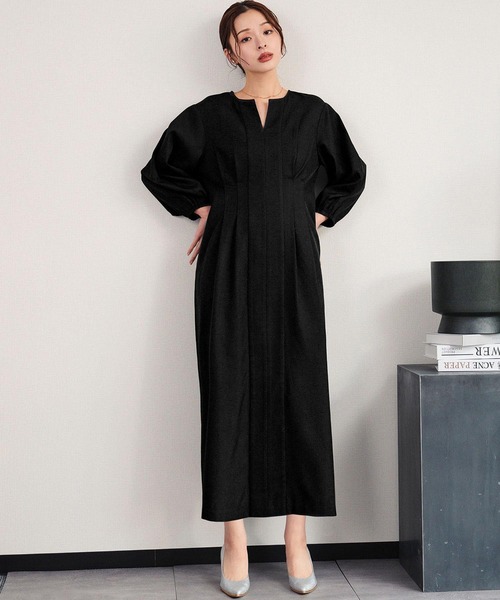 喪服・礼服】フォーマルワンピース キーネック 半袖 コクーン ロング丈 喪服・礼服】フォーマルワンピース キーネック 半袖 コクーン ロング丈