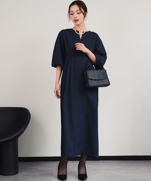 Flolia(フロリア)の「【喪服・礼服】フォーマルワンピース キーネック 半袖 コクーン ロング丈 ブラックフォーマル セレモニー 卒業式 卒園式 入学式 入園式 オケージョン 七五三 ママ 母親 マタニティ 妊婦【洗える】(ワンピース・レディース・ブラック/ネイビー・S/M/L/2L)」の22枚目の写真