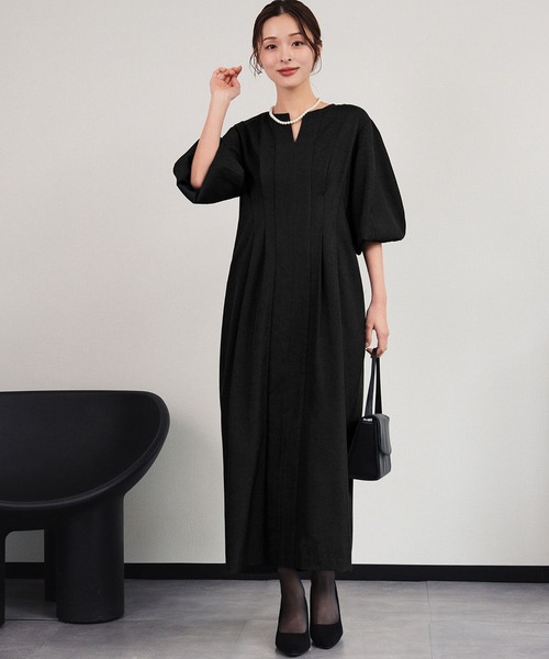 セール】【喪服・礼服】フォーマルワンピース キーネック 半袖