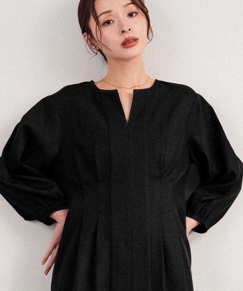 喪服・礼服】フォーマルワンピース キーネック 半袖 コクーン ロング丈