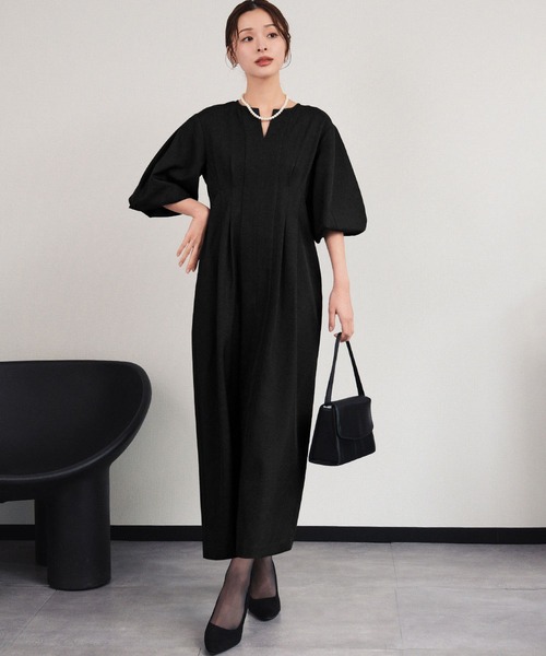 Flolia(フロリア)の「【喪服・礼服】フォーマルワンピース キーネック 半袖 コクーン ロング丈 ブラックフォーマル セレモニー 卒業式 卒園式 入学式 入園式 オケージョン 七五三 ママ 母親 マタニティ 妊婦【洗える】(ワンピース・レディース・ブラック/ネイビー・S/M/L/2L)」の13枚目の写真