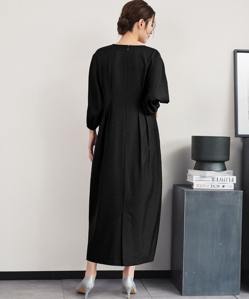 Flolia(フロリア)の「【喪服・礼服】フォーマルワンピース キーネック 半袖 コクーン ロング丈 ブラックフォーマル セレモニー 卒業式 卒園式 入学式 入園式 オケージョン 七五三 ママ 母親 マタニティ 妊婦【洗える】(ワンピース・レディース・ブラック/ネイビー・S/M/L/2L)」の16枚目の写真
