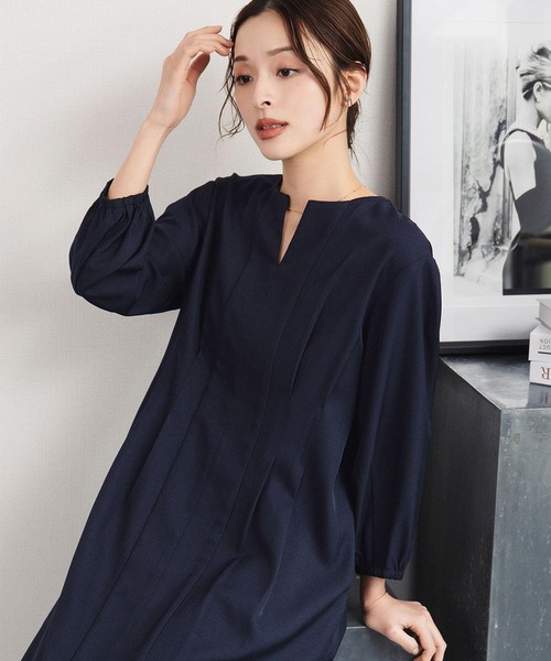 Flolia(フロリア)の「【喪服・礼服】フォーマルワンピース キーネック 半袖 コクーン ロング丈 ブラックフォーマル セレモニー 卒業式 卒園式 入学式 入園式 オケージョン 七五三 ママ 母親 マタニティ 妊婦【洗える】(ワンピース・レディース・ブラック/ネイビー・S/M/L/2L)」の17枚目の写真