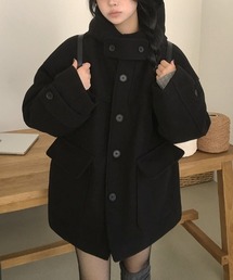 フード付きシングルブレストメルトンジャケット