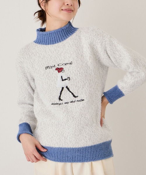 Jayro(ジャイロ)の「ガール刺繍ミックスニット(Tシャツ/カットソー・レディース・ベージュ/ライトグレー/ブルー系その他6/ピンク・FREE)」の1枚目の写真