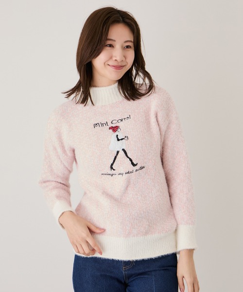 Jayro(ジャイロ)の「ガール刺繍ミックスニット(Tシャツ/カットソー・レディース・ベージュ/ライトグレー/ブルー系その他6/ピンク・FREE)」の5枚目の写真