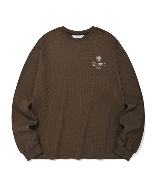 PHOS333(フォースサンサンサン)の「Divine Waffle Long Sleeved/Dark Brown(Tシャツ/カットソー・レディース・その他・MEDIUM/LARGE)」の1枚目の写真