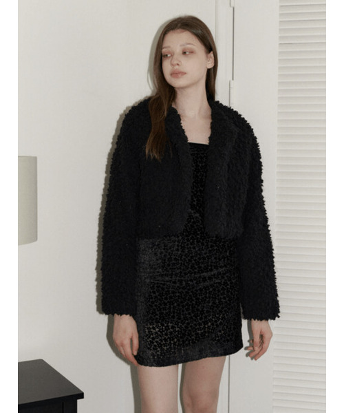 KINDABABY(カインダベイビー)の「black crop fur jacket(ムートンコート・レディース・ブラック・FREE)」の2枚目の写真