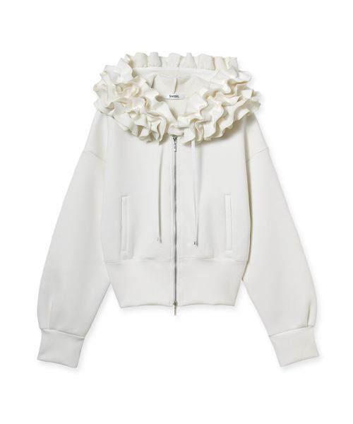 SNIDEL(スナイデル)の「フリルショートジップパーカー(パーカー・レディース・ホワイト/グレー/ライトブルー・F)」の1枚目の写真