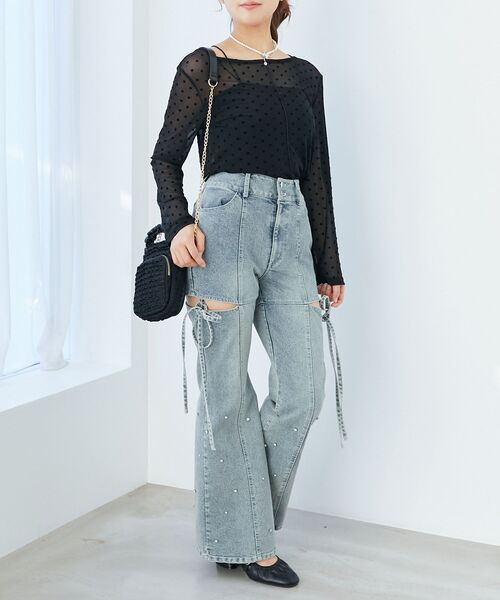 MAJESTIC LEGON（マジェスティックレゴン）の「ドットチュールシアートップス（Tシャツ/カットソー・レディース・ブラック系その他/ホワイト系その他2・MEDIUM）」の5枚目の写真