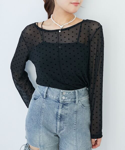 MAJESTIC LEGON（マジェスティックレゴン）の「ドットチュールシアートップス（Tシャツ/カットソー・レディース・ブラック系その他/ホワイト系その他2・MEDIUM）」の7枚目の写真