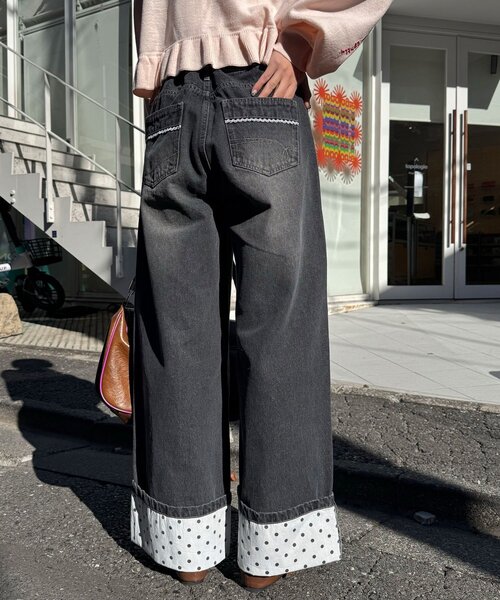 CIAOPANIC（チャオパニック）の「ロールアップドットワイドデニムパンツ（デニムパンツ・レディース・ブラック/ブラウン/ブルー系その他・SMALL/MEDIUM/X-SMALL）」の7枚目の写真