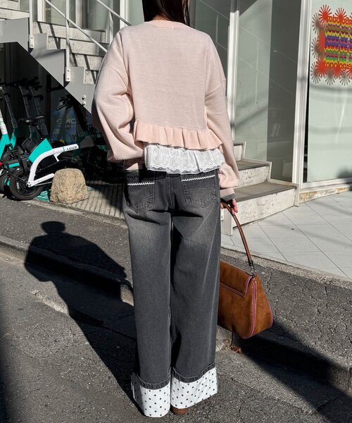 CIAOPANIC（チャオパニック）の「ロールアップドットワイドデニムパンツ（デニムパンツ・レディース・ブラック/ブラウン/ブルー系その他・SMALL/MEDIUM/X-SMALL）」の10枚目の写真