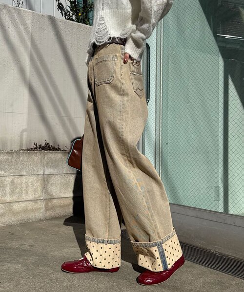 CIAOPANIC（チャオパニック）の「ロールアップドットワイドデニムパンツ（デニムパンツ・レディース・ブラック/ブラウン/ブルー系その他・SMALL/MEDIUM/X-SMALL）」の12枚目の写真