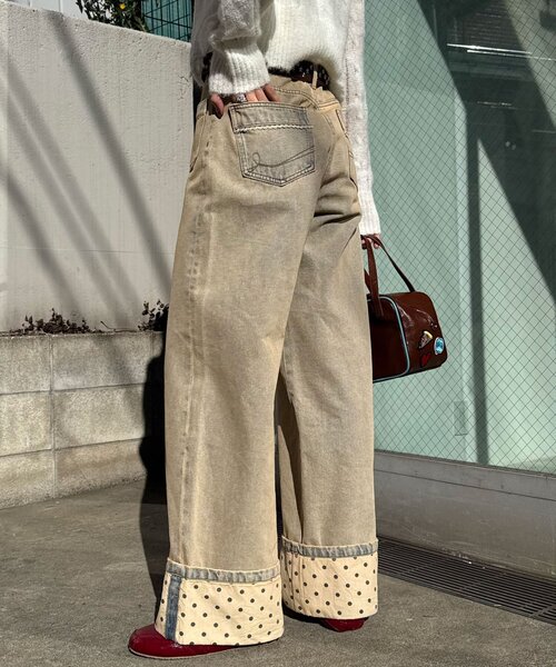 CIAOPANIC（チャオパニック）の「ロールアップドットワイドデニムパンツ（デニムパンツ・レディース・ブラック/ブラウン/ブルー系その他・SMALL/MEDIUM/X-SMALL）」の13枚目の写真