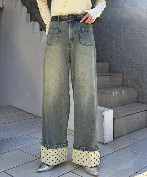 CIAOPANIC（チャオパニック）の「ロールアップドットワイドデニムパンツ（デニムパンツ・レディース・ブラック/ブラウン/ブルー系その他・SMALL/MEDIUM/X-SMALL）」の17枚目の写真