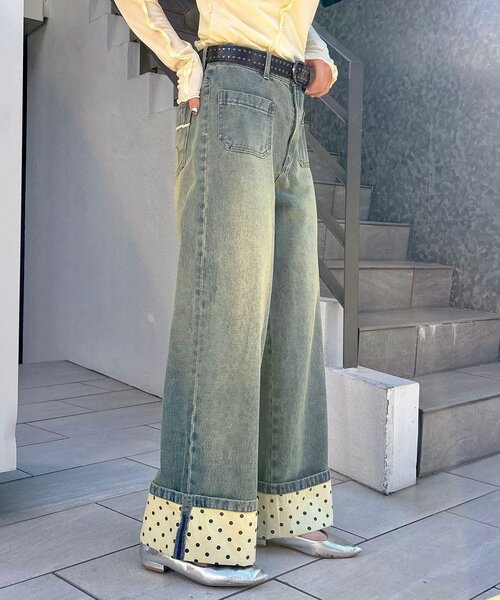 CIAOPANIC（チャオパニック）の「ロールアップドットワイドデニムパンツ（デニムパンツ・レディース・ブラック/ブラウン/ブルー系その他・SMALL/MEDIUM/X-SMALL）」の18枚目の写真