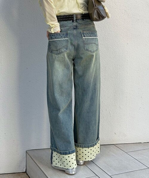 CIAOPANIC（チャオパニック）の「ロールアップドットワイドデニムパンツ（デニムパンツ・レディース・ブラック/ブラウン/ブルー系その他・SMALL/MEDIUM/X-SMALL）」の9枚目の写真