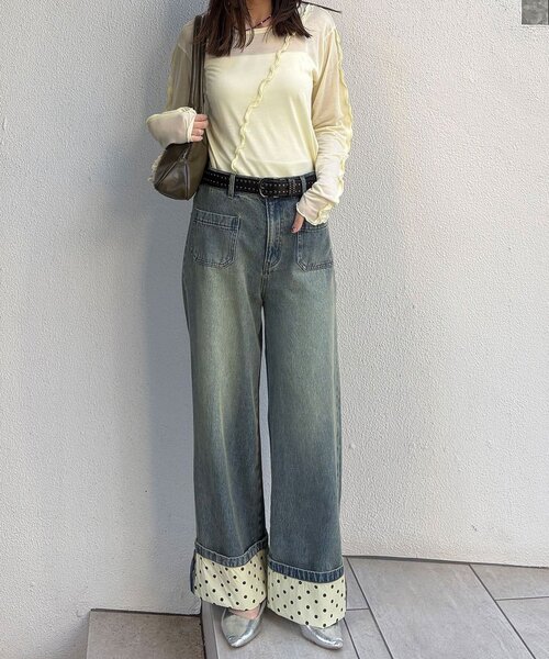 CIAOPANIC（チャオパニック）の「ロールアップドットワイドデニムパンツ（デニムパンツ・レディース・ブラック/ブラウン/ブルー系その他・SMALL/MEDIUM/X-SMALL）」の10枚目の写真