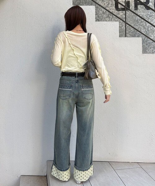 CIAOPANIC（チャオパニック）の「ロールアップドットワイドデニムパンツ（デニムパンツ・レディース・ブラック/ブラウン/ブルー系その他・SMALL/MEDIUM/X-SMALL）」の4枚目の写真