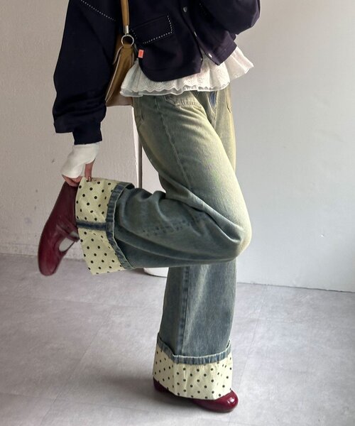 CIAOPANIC（チャオパニック）の「ロールアップドットワイドデニムパンツ（デニムパンツ・レディース・ブラック/ブラウン/ブルー系その他・SMALL/MEDIUM/X-SMALL）」の5枚目の写真