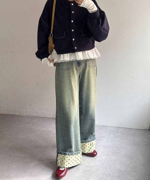 CIAOPANIC（チャオパニック）の「ロールアップドットワイドデニムパンツ（デニムパンツ・レディース・ブラック/ブラウン/ブルー系その他・SMALL/MEDIUM/X-SMALL）」の6枚目の写真