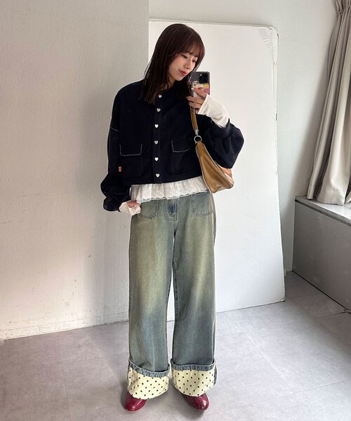 CIAOPANIC（チャオパニック）の「ロールアップドットワイドデニムパンツ（デニムパンツ・レディース・ブラック/ブラウン/ブルー系その他・SMALL/MEDIUM/X-SMALL）」の7枚目の写真