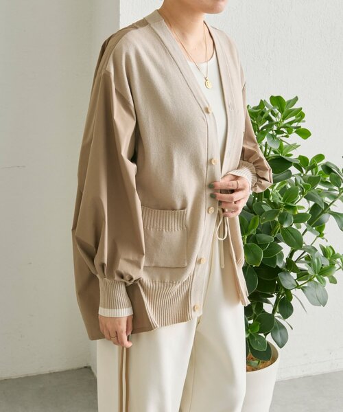 ear PAPILLONNER（イアパピヨネ）の「切替ニットシャツカーデ【SUM1 STYLE】（カーディガン/ボレロ・レディース・ブラック/サンドベージュ・FREE）」の2枚目の写真