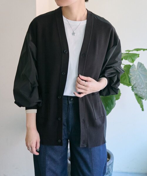ear PAPILLONNER（イアパピヨネ）の「切替ニットシャツカーデ【SUM1 STYLE】（カーディガン/ボレロ・レディース・ブラック/サンドベージュ・FREE）」の9枚目の写真