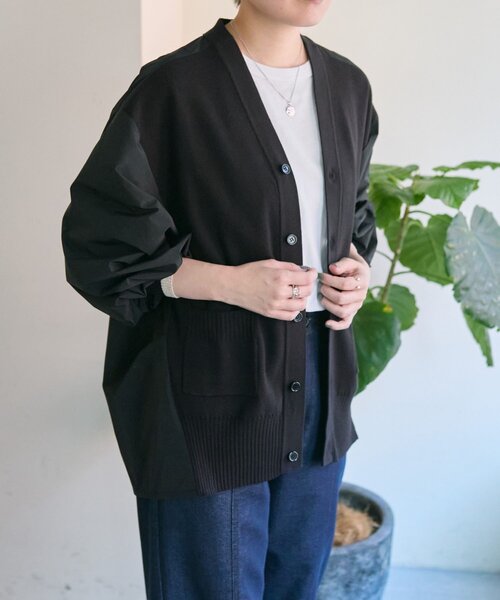 ear PAPILLONNER（イアパピヨネ）の「切替ニットシャツカーデ【SUM1 STYLE】（カーディガン/ボレロ・レディース・ブラック/サンドベージュ・FREE）」の11枚目の写真