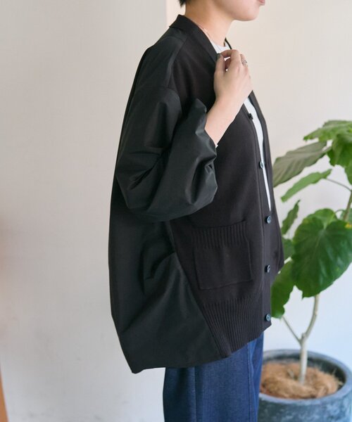 ear PAPILLONNER（イアパピヨネ）の「切替ニットシャツカーデ【SUM1 STYLE】（カーディガン/ボレロ・レディース・ブラック/サンドベージュ・FREE）」の14枚目の写真