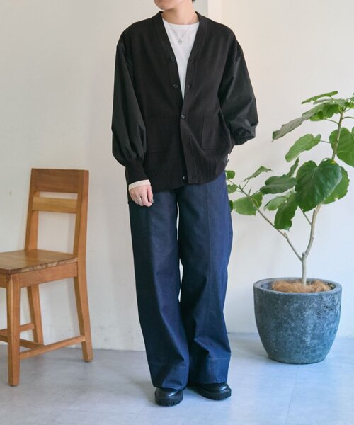 ear PAPILLONNER（イアパピヨネ）の「切替ニットシャツカーデ【SUM1 STYLE】（カーディガン/ボレロ・レディース・ブラック/サンドベージュ・FREE）」の16枚目の写真