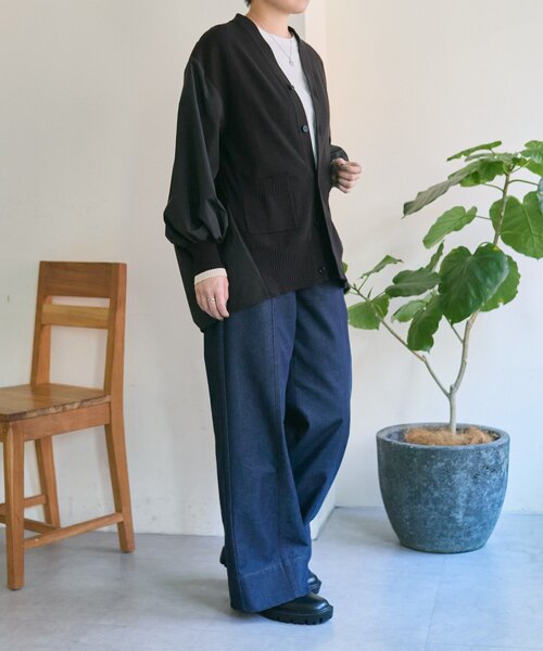 ear PAPILLONNER（イアパピヨネ）の「切替ニットシャツカーデ【SUM1 STYLE】（カーディガン/ボレロ・レディース・ブラック/サンドベージュ・FREE）」の18枚目の写真