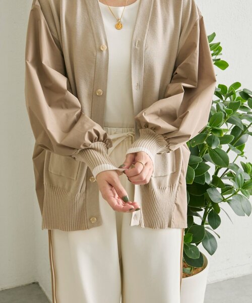 ear PAPILLONNER（イアパピヨネ）の「切替ニットシャツカーデ【SUM1 STYLE】（カーディガン/ボレロ・レディース・ブラック/サンドベージュ・FREE）」の4枚目の写真