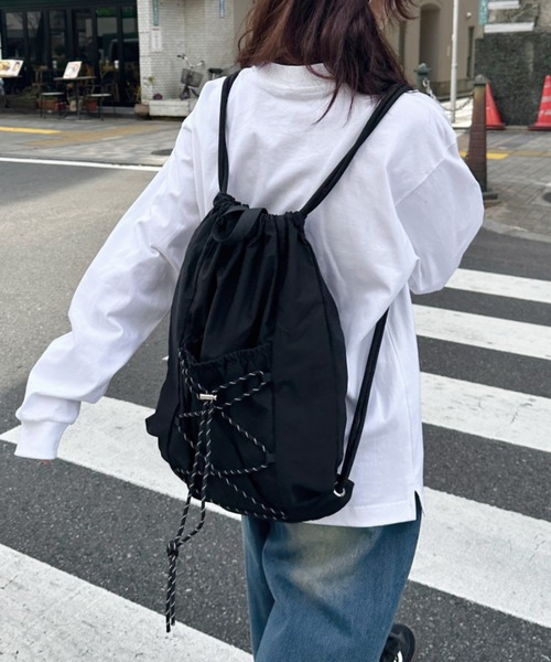 CLEA(クレア)の「ドローコードナイロンナップサック(バックパック/リュック・レディース・ブラック/アイボリー/グレー/カーキ・FREE)」の5枚目の写真