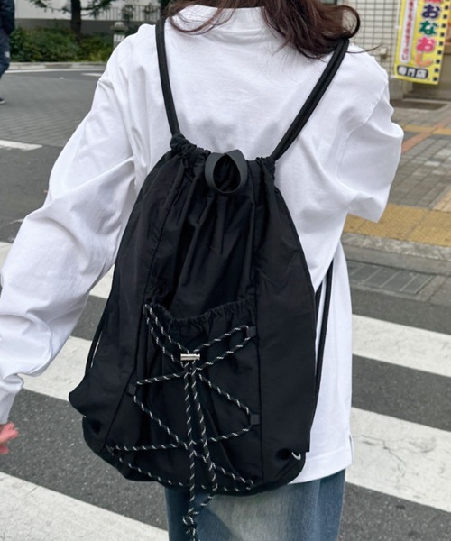 CLEA(クレア)の「ドローコードナイロンナップサック(バックパック/リュック・レディース・ブラック/アイボリー/グレー/カーキ・FREE)」の6枚目の写真