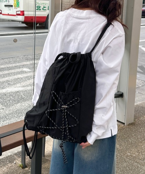 CLEA(クレア)の「ドローコードナイロンナップサック(バックパック/リュック・レディース・ブラック/アイボリー/グレー/カーキ・FREE)」の9枚目の写真
