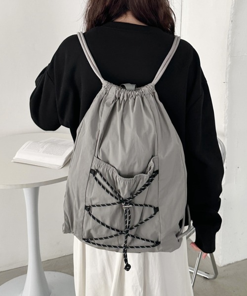 CLEA(クレア)の「ドローコードナイロンナップサック(バックパック/リュック・レディース・ブラック/アイボリー/グレー/カーキ・FREE)」の17枚目の写真