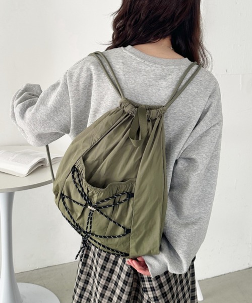 CLEA(クレア)の「ドローコードナイロンナップサック(バックパック/リュック・レディース・ブラック/アイボリー/グレー/カーキ・FREE)」の20枚目の写真