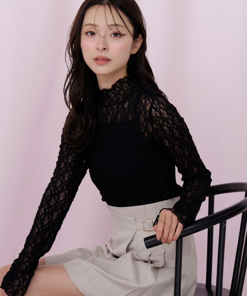 JILL by JILL STUART(ジルバイジルスチュアート)の「レースカットソートップス(Tシャツ/カットソー・レディース・ピンク/ホワイト/ブラック/ブルー・FREE)」の2枚目の写真